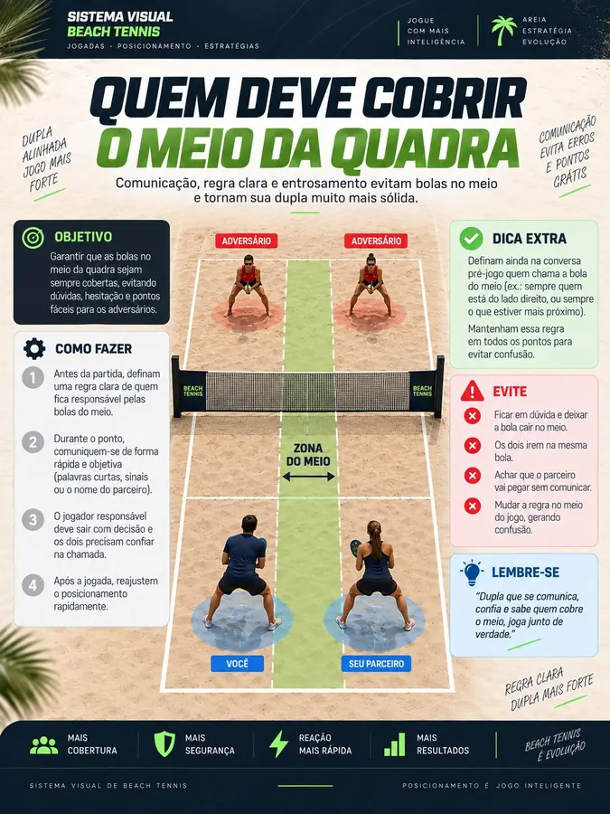 Mapa visual de beach tennis: Quem deve cobrir o meio da quadra