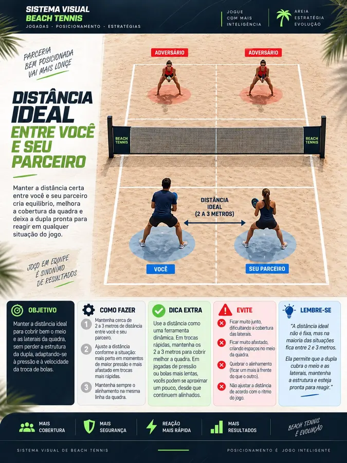 Mapa visual de beach tennis: Distância ideal entre você e seu parceiro
