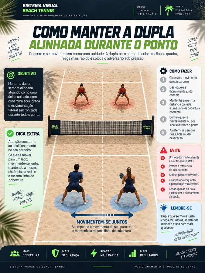 Mapa visual de beach tennis: Manter a dupla alinhada durante o ponto
